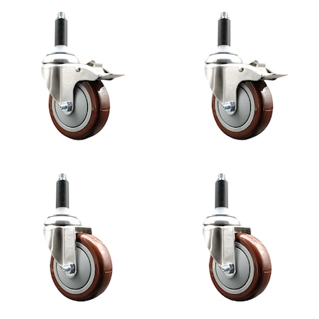 Service Caster 4 Inch 316SS Maroon Poly Swivel 3/4 Inch Stem Caster Lock Brake SCC, 2PK SS316TTLEX20S414-PPUB-MRN-2-S-2-34